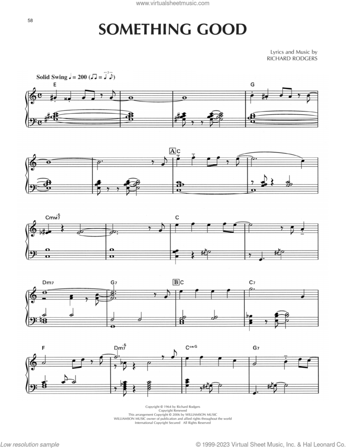 Something Good [Jazz version] (from The Sound Of Music) sheet music for piano solo by Rodgers & Hammerstein, Oscar II Hammerstein and Richard Rodgers, intermediate skill level