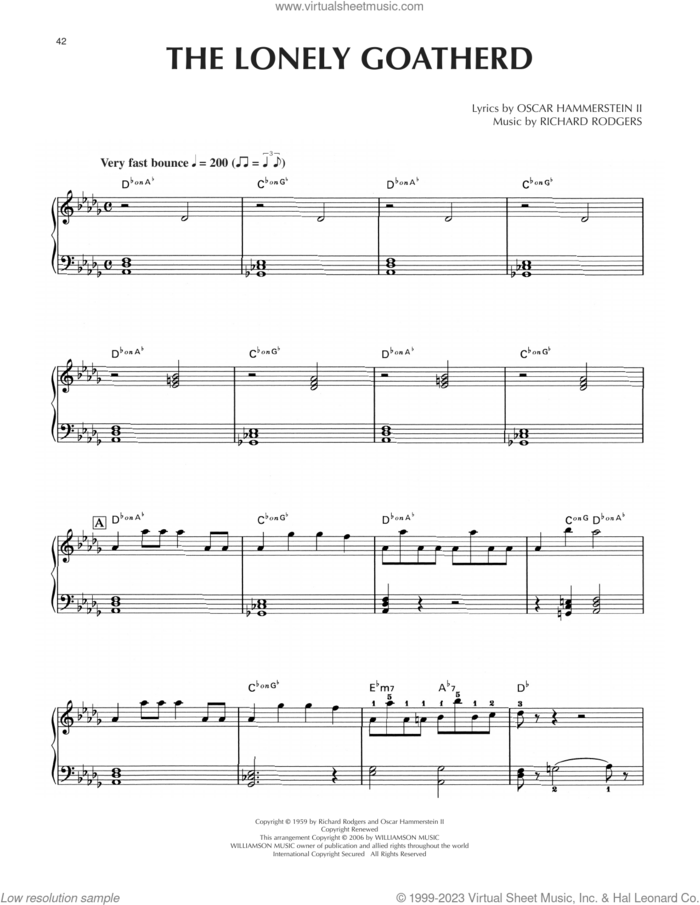 The Lonely Goatherd [Jazz version] (from The Sound Of Music) sheet music for piano solo by Rodgers & Hammerstein, Oscar II Hammerstein and Richard Rodgers, intermediate skill level