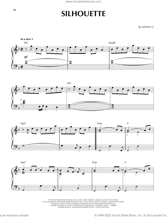 Silhouette (arr. Larry Moore) sheet music for piano solo by Kenny G and Larry Moore, intermediate skill level