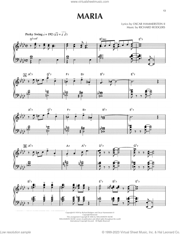 Maria [Jazz version] (from The Sound Of Music) sheet music for piano solo by Rodgers & Hammerstein, Oscar II Hammerstein and Richard Rodgers, intermediate skill level