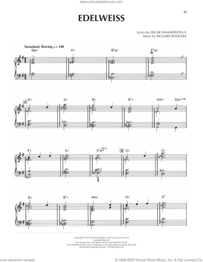 Edelweiss [Jazz version] (from The Sound Of Music) sheet music for piano solo by Rodgers & Hammerstein, Oscar II Hammerstein and Richard Rodgers, intermediate skill level