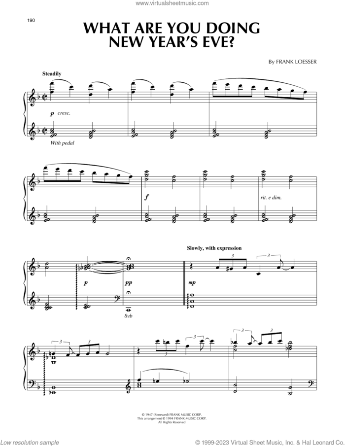 What Are You Doing New Year's Eve? sheet music for piano solo by Frank Loesser, intermediate skill level