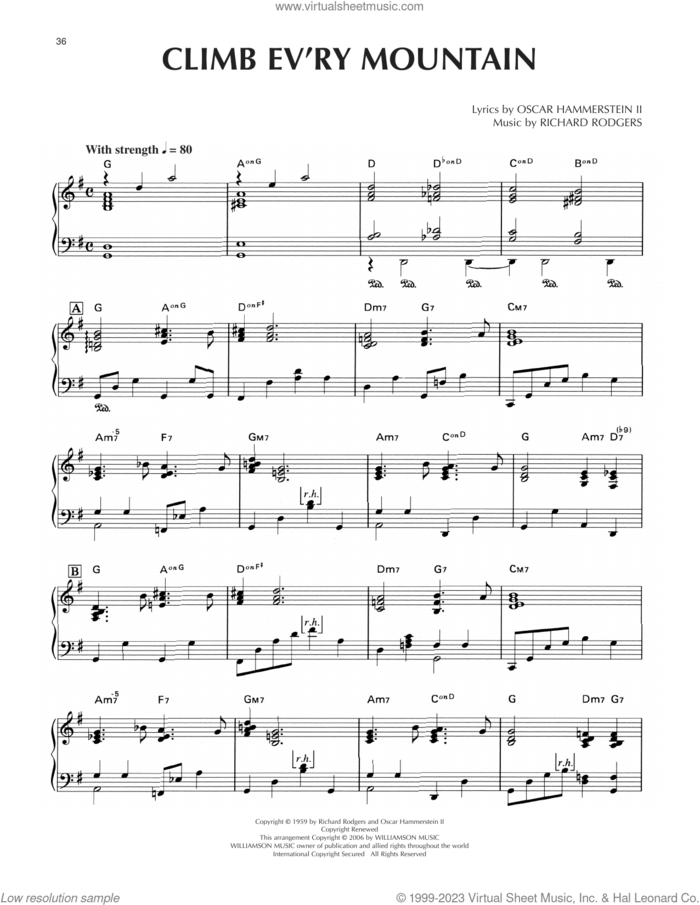 Climb Ev'ry Mountain [Jazz version] (from The Sound Of Music) sheet music for piano solo by Rodgers & Hammerstein, Oscar II Hammerstein and Richard Rodgers, intermediate skill level
