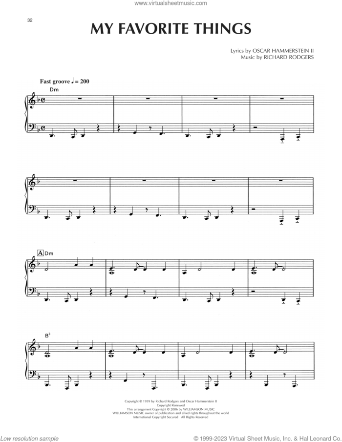 My Favorite Things [Jazz version] (from The Sound Of Music) sheet music for piano solo by Rodgers & Hammerstein, Oscar II Hammerstein and Richard Rodgers, intermediate skill level