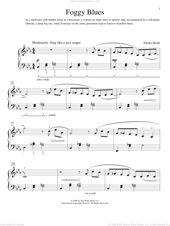 Foggy Blues sheet music for piano solo (elementary) by Naoko Ikeda, beginner piano (elementary)