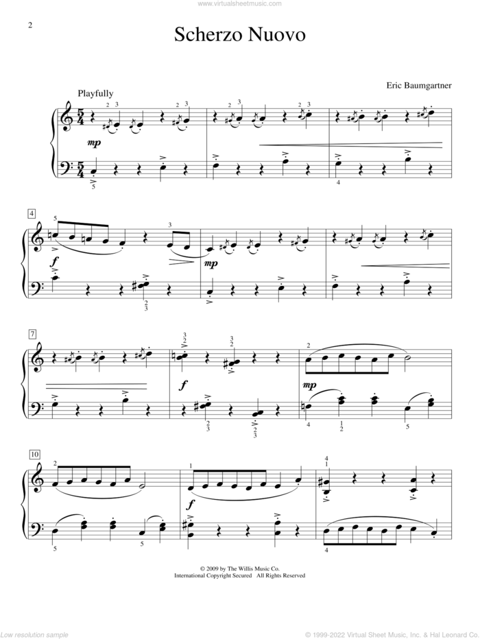 Scherzo Nuovo sheet music for piano solo (elementary) by Eric Baumgartner, classical score, beginner piano (elementary)