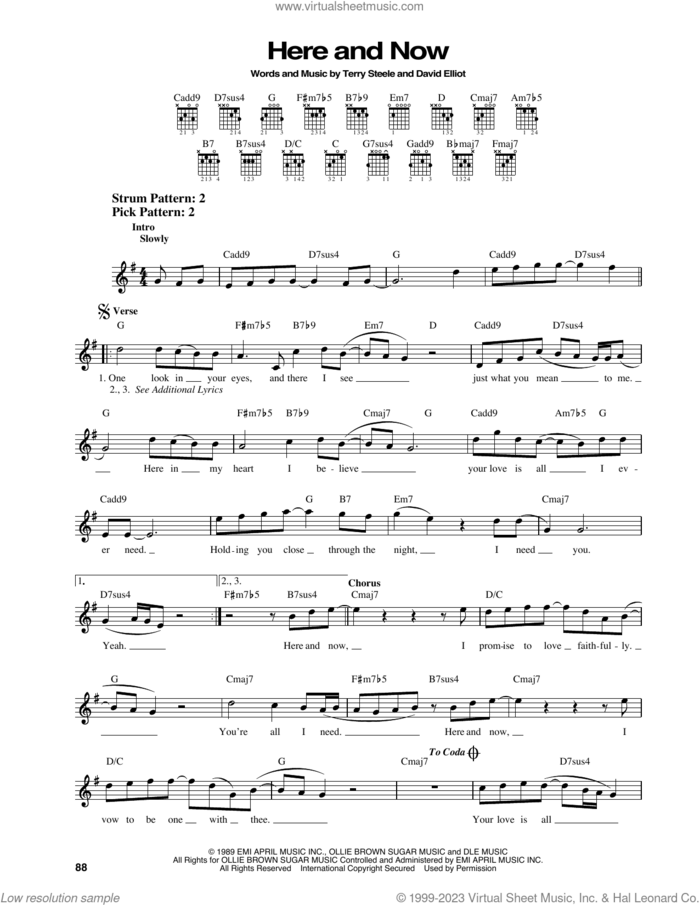 Here And Now sheet music for guitar solo (chords) by Luther Vandross, David Elliot and Terry Steele, easy guitar (chords)