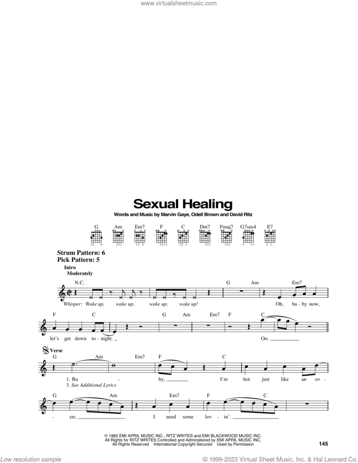 Sexual Healing sheet music for guitar solo (chords) by Marvin Gaye, David Ritz and Odell Brown, easy guitar (chords)