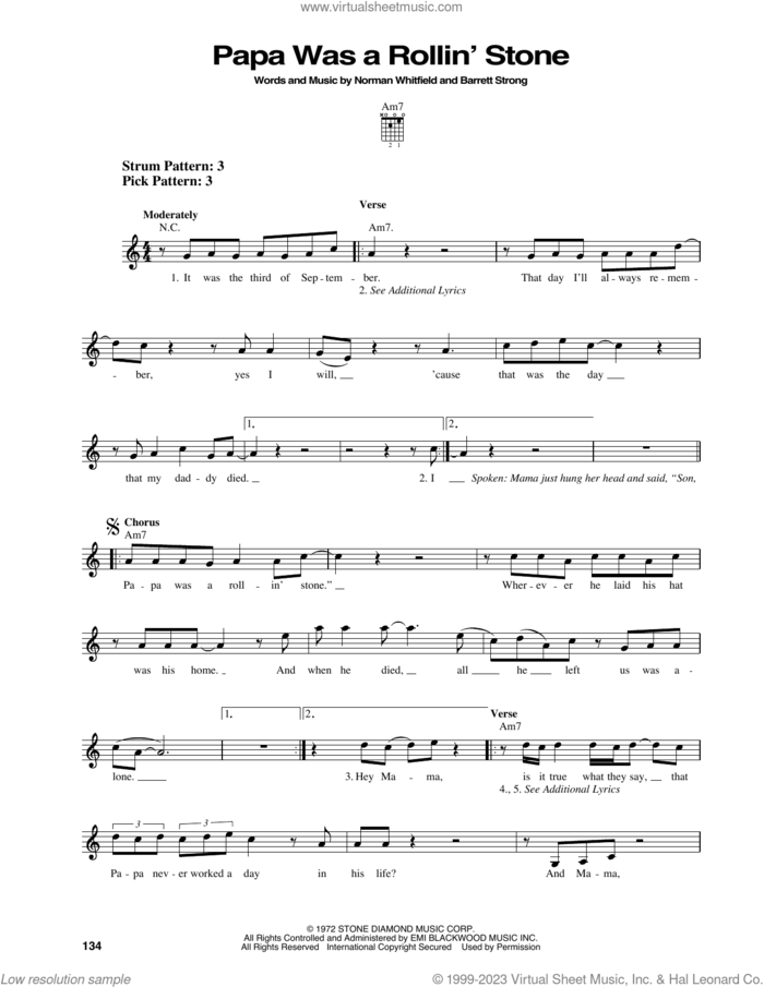 Papa Was A Rollin' Stone sheet music for guitar solo (chords) by The Temptations, George Michael, Barrett Strong and Norman Whitfield, easy guitar (chords)