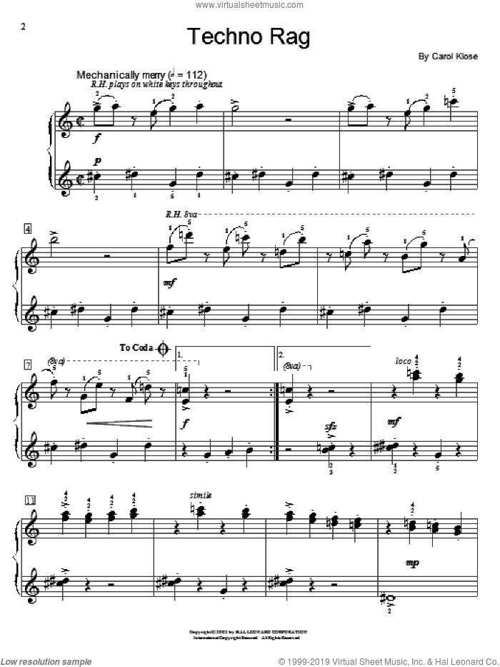 Techno Rag sheet music for piano solo (elementary) by Carol Klose and Miscellaneous, beginner piano (elementary)