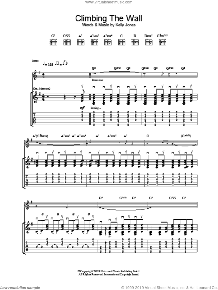 Climbing The Wall sheet music for guitar (tablature) by Stereophonics, intermediate skill level