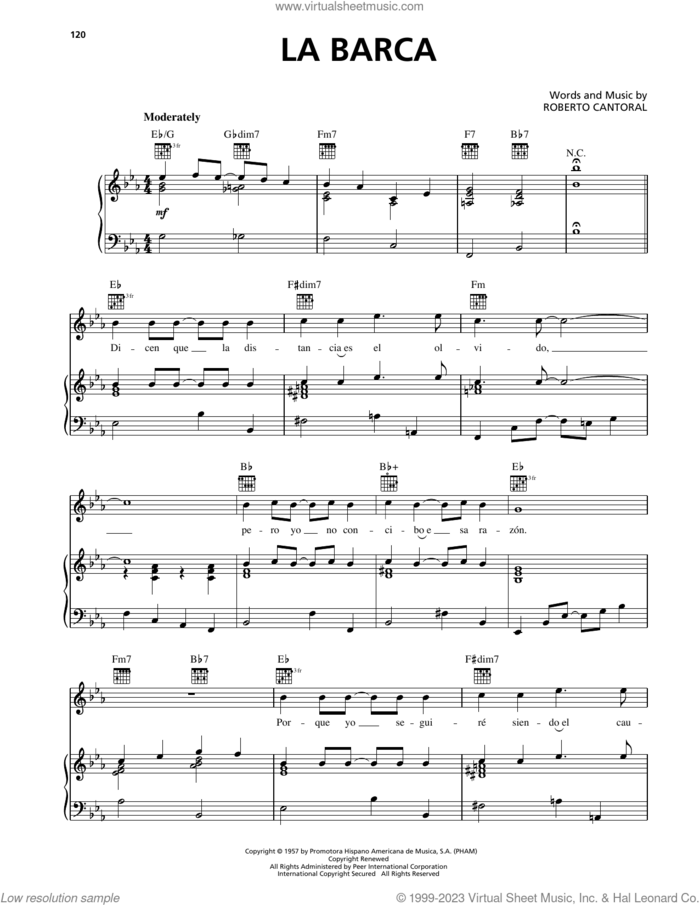 La Barca sheet music for voice, piano or guitar by Roberto Cantoral, intermediate skill level