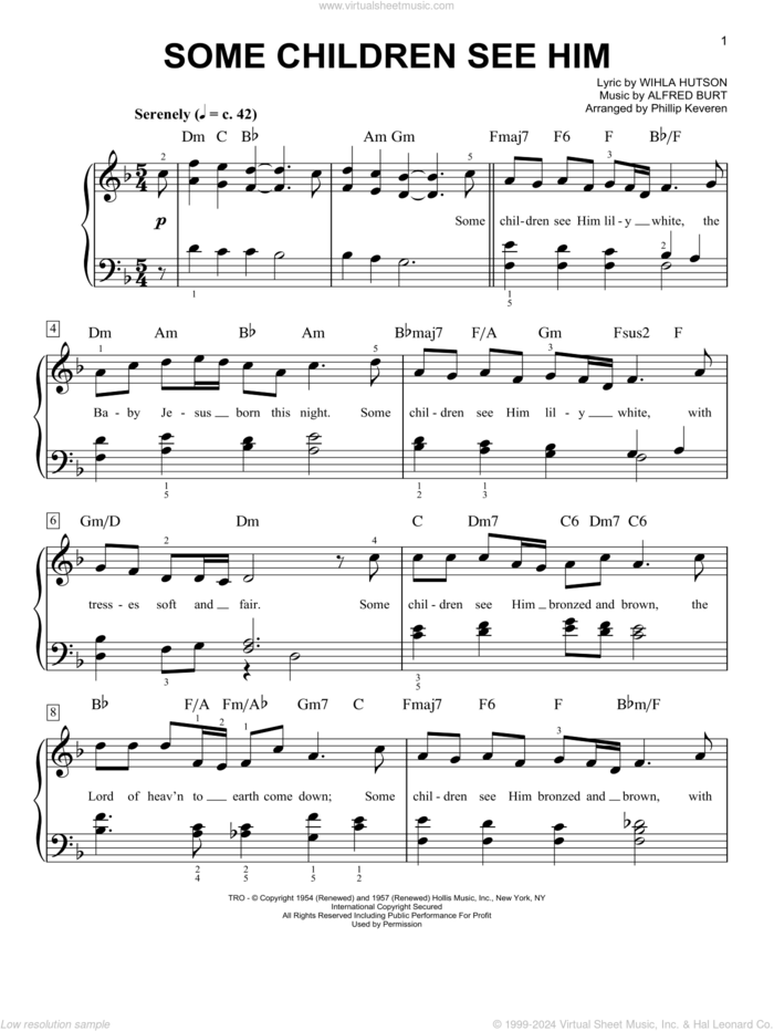 Some Children See Him, (easy) sheet music for piano solo by Alfred Burt and Wihla Hutson, easy skill level