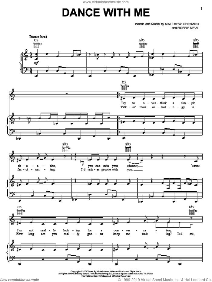 Dance With Me sheet music for voice, piano or guitar by Spectacular! (Movie), Matthew Gerrard and Robbie Nevil, intermediate skill level