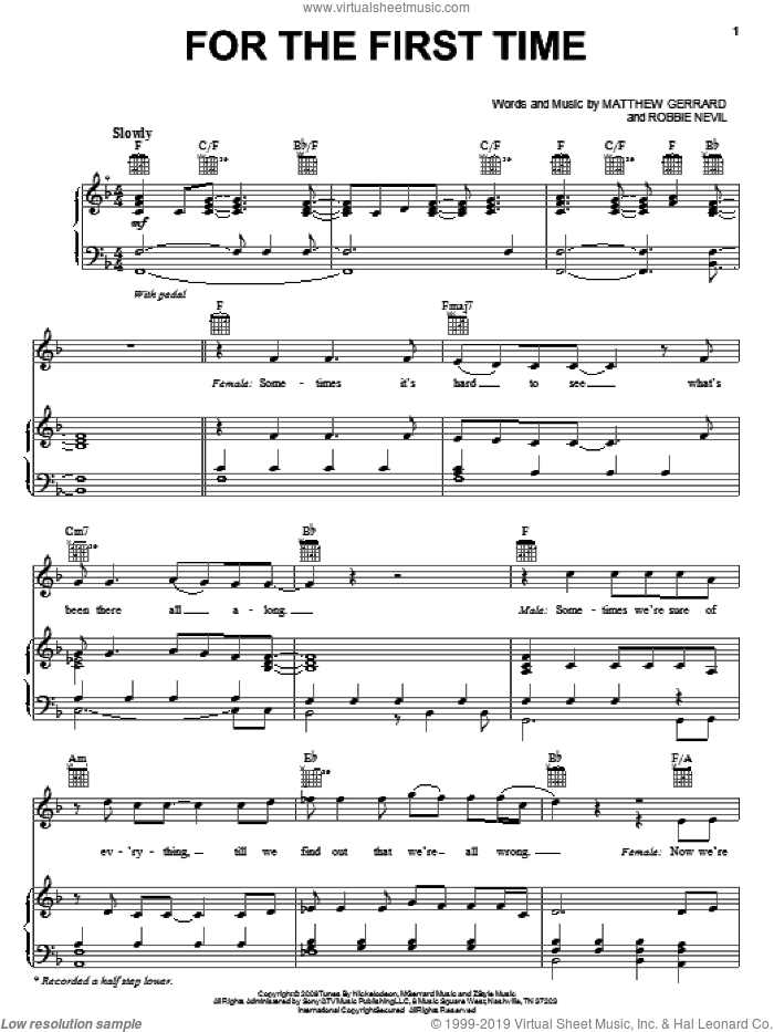 For The First Time sheet music for voice, piano or guitar by Spectacular! (Movie), Matthew Gerrard and Robbie Nevil, intermediate skill level