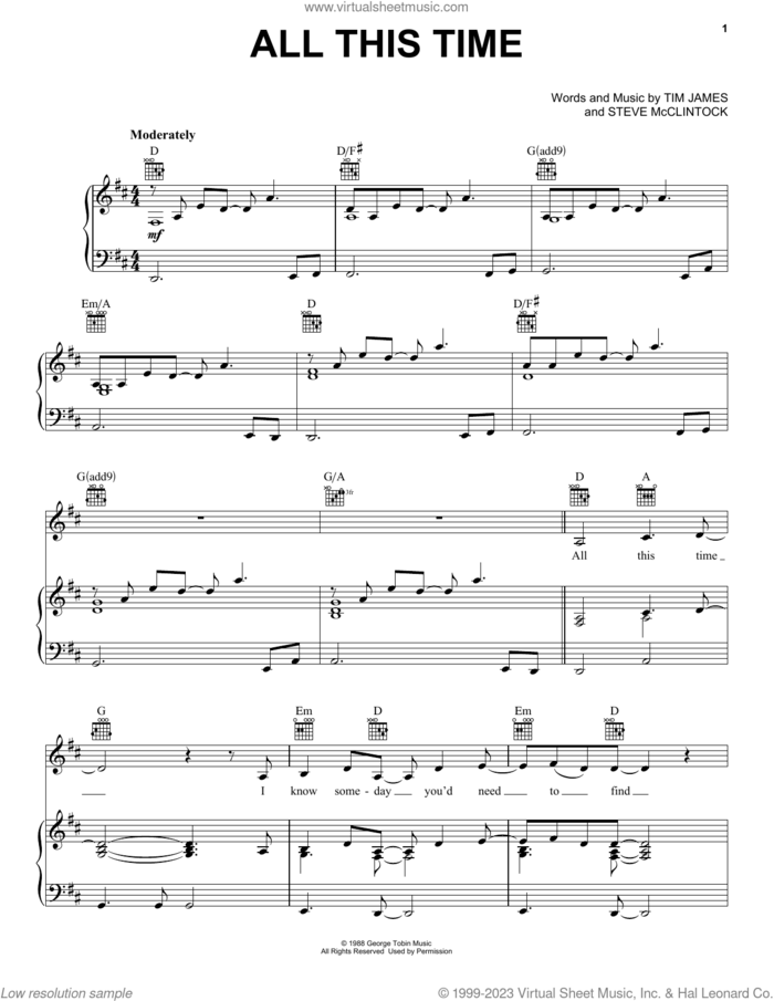All This Time sheet music for voice, piano or guitar by Tiffany, Steve McClintock and Tim James, intermediate skill level