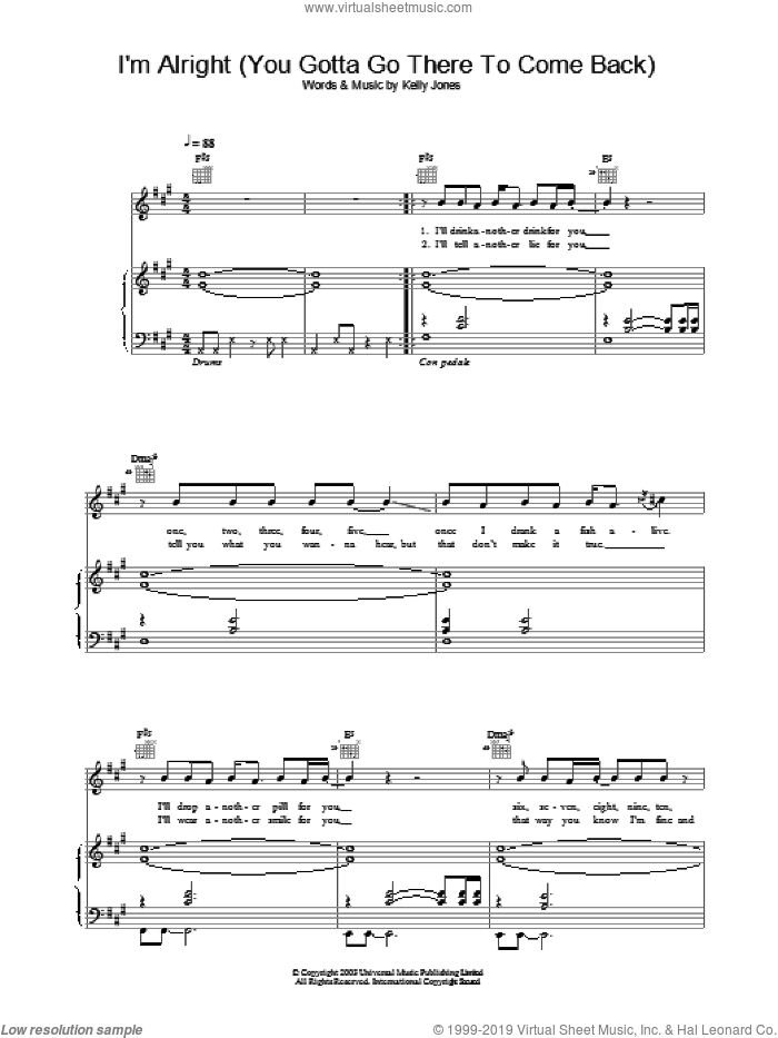 I'm Alright (You Gotta Go There To Come Back) sheet music for voice, piano or guitar by Stereophonics, intermediate skill level