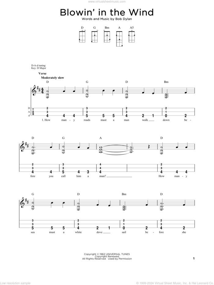 Blowin' In The Wind (arr. Steven B. Eulberg) sheet music for dulcimer solo by Bob Dylan, Steven B. Eulberg, Peter, Paul & Mary and Stevie Wonder, intermediate skill level