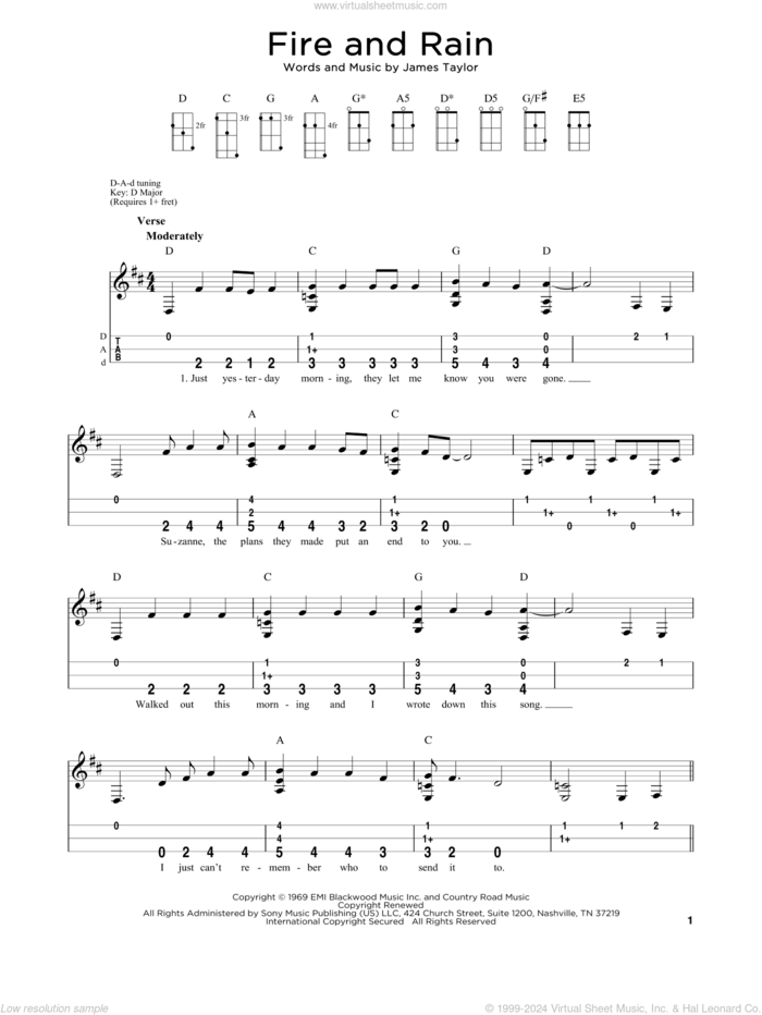 Fire And Rain (arr. Steven B. Eulberg) sheet music for dulcimer solo by James Taylor and Steven B. Eulberg, intermediate skill level