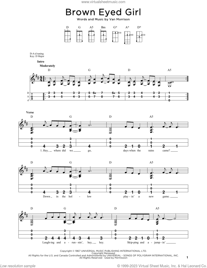 Brown Eyed Girl (arr. Steven B. Eulberg) sheet music for dulcimer solo by Van Morrison and Steven B. Eulberg, intermediate skill level