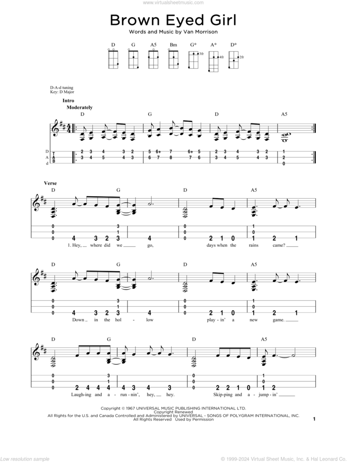 Brown Eyed Girl (arr. Steven B. Eulberg) sheet music for dulcimer solo by Van Morrison and Steven B. Eulberg, intermediate skill level