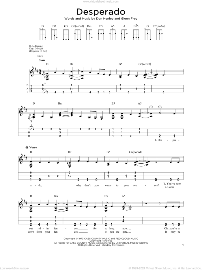 Desperado (arr. Steven B. Eulberg) sheet music for dulcimer solo by Glenn Frey, Steven B. Eulberg, The Eagles and Don Henley, intermediate skill level