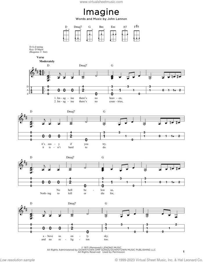 Imagine (arr. Steven B. Eulberg) sheet music for dulcimer solo by John Lennon and Steven B. Eulberg, intermediate skill level