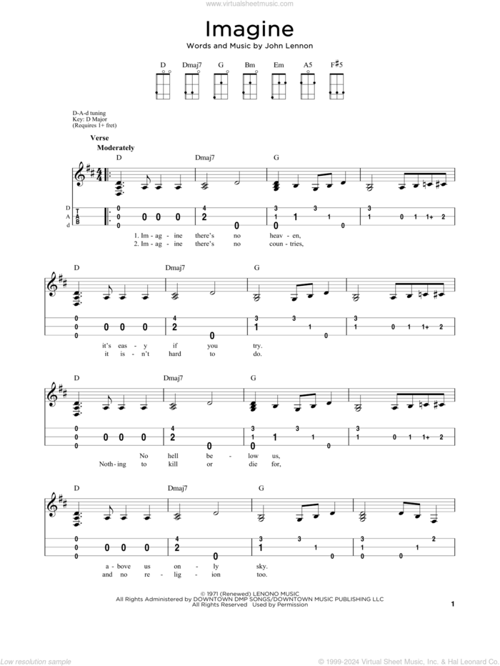 Imagine (arr. Steven B. Eulberg) sheet music for dulcimer solo by John Lennon and Steven B. Eulberg, intermediate skill level