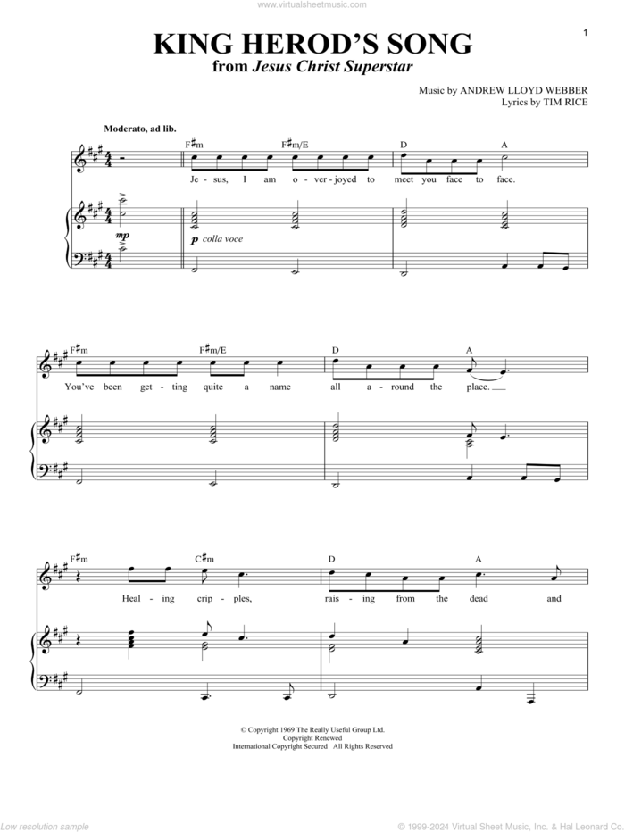 King Herod's Song sheet music for voice and piano by Andrew Lloyd Webber, Jesus Christ Superstar (Musical) and Tim Rice, intermediate skill level