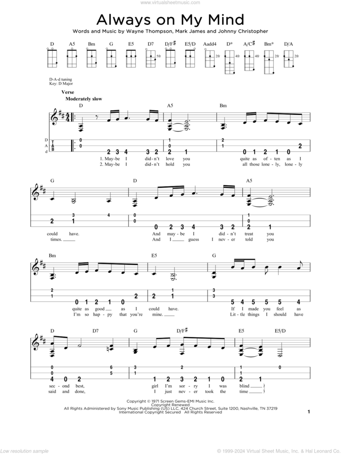 Always On My Mind (arr. Steven B. Eulberg) sheet music for dulcimer solo by Willie Nelson, Steven B. Eulberg, Johnny Christopher, Mark James and Wayne Thompson, intermediate skill level