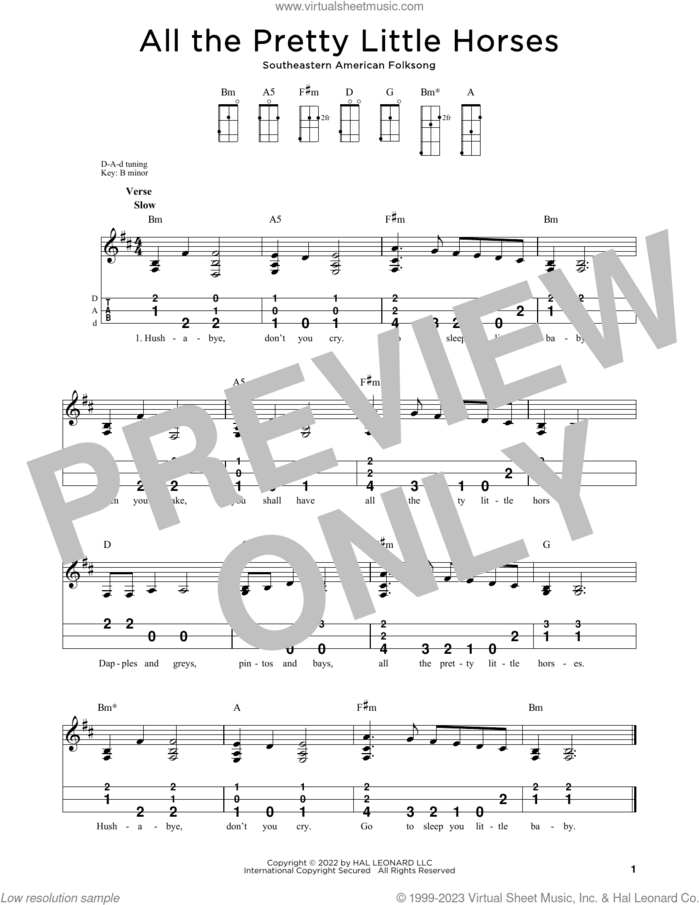 All The Pretty Little Horses (arr. Steven B. Eulberg) sheet music for dulcimer solo by Southeastern American Folksong and Steven B. Eulberg, intermediate skill level