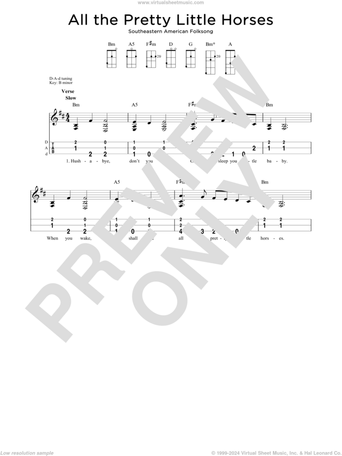 All The Pretty Little Horses (arr. Steven B. Eulberg) sheet music for dulcimer solo by Southeastern American Folksong and Steven B. Eulberg, intermediate skill level