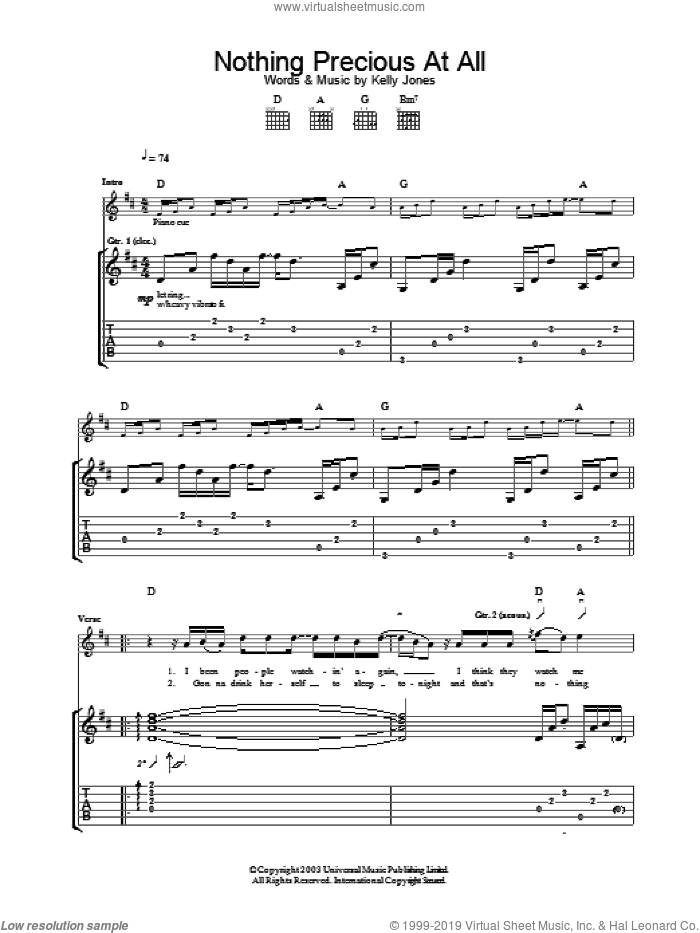 Nothing Precious At All sheet music for guitar (tablature) by Stereophonics, intermediate skill level