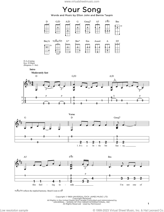 Your Song (arr. Steven B. Eulberg) sheet music for dulcimer solo by Elton John, Steven B. Eulberg and Bernie Taupin, intermediate skill level