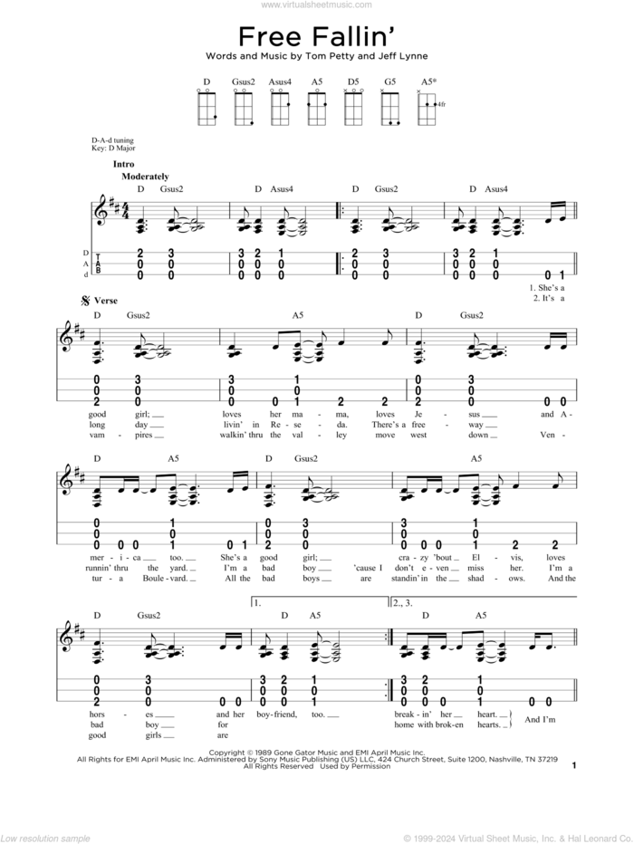 Free Fallin' sheet music for dulcimer solo by Tom Petty and Jeff Lynne, intermediate skill level