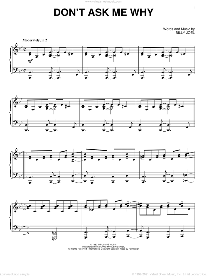 Don't Ask Me Why sheet music for piano solo by Billy Joel, intermediate skill level