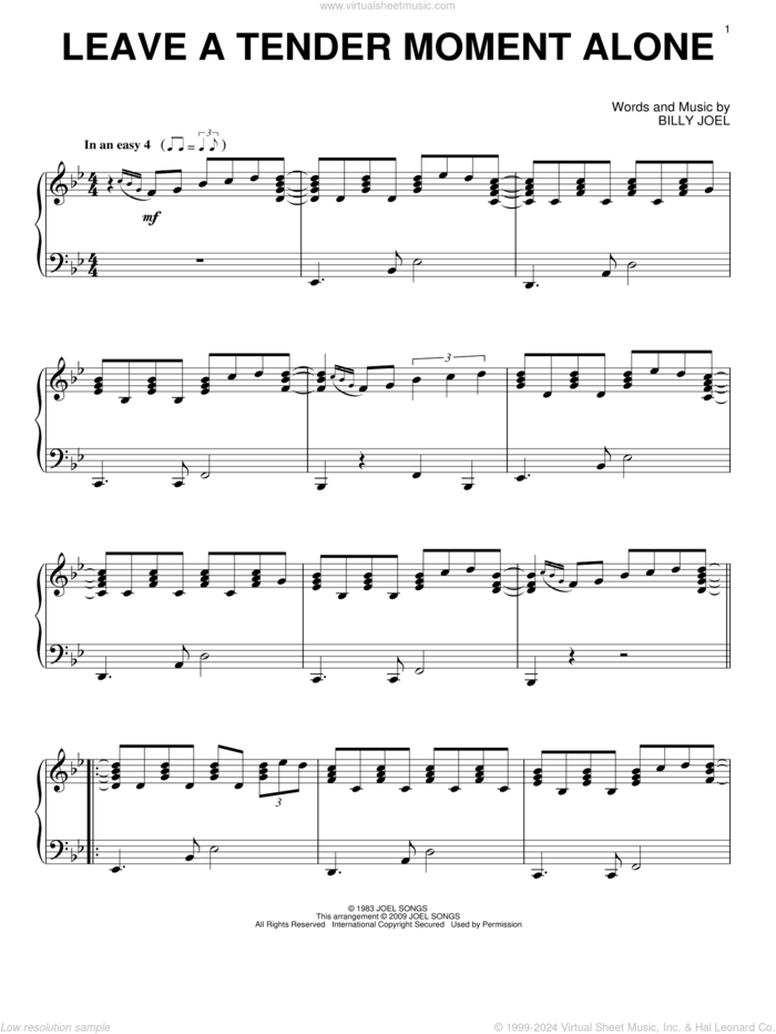 Leave A Tender Moment Alone sheet music for piano solo by Billy Joel, intermediate skill level