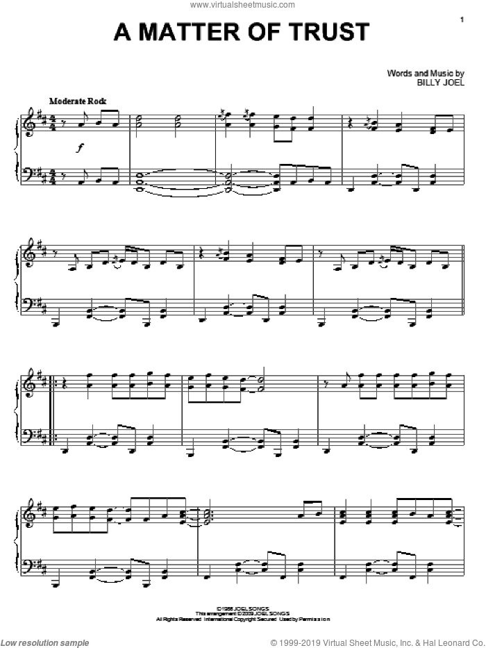 A Matter Of Trust sheet music for piano solo by Billy Joel, intermediate skill level