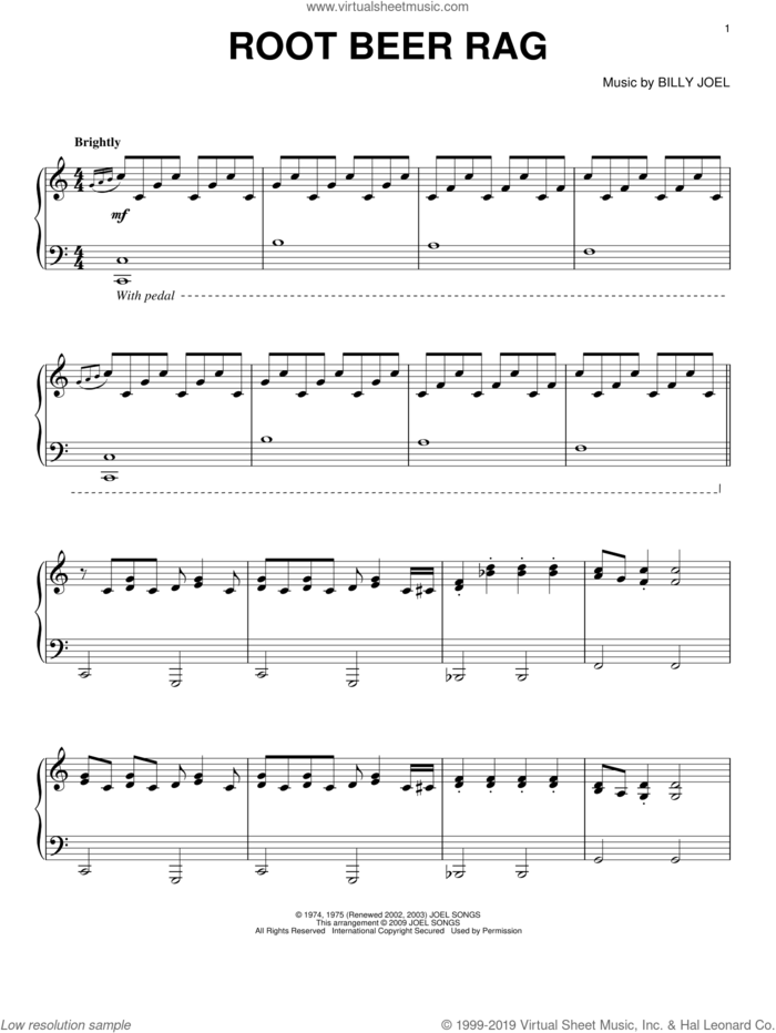 Root Beer Rag sheet music for piano solo by Billy Joel, intermediate skill level