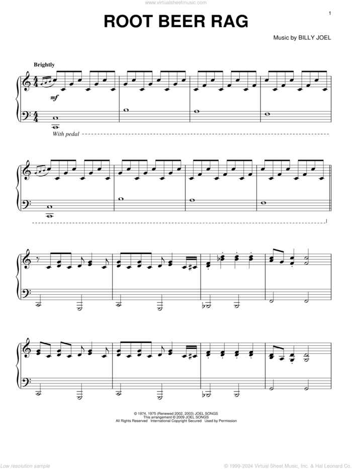 Root Beer Rag sheet music for piano solo by Billy Joel, intermediate skill level