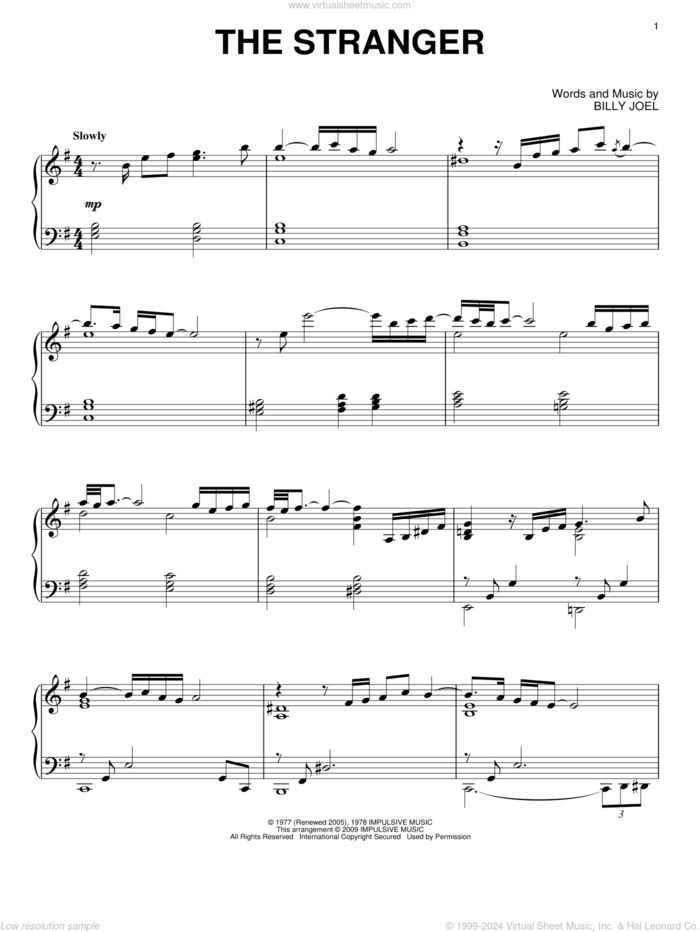 The Stranger sheet music for piano solo by Billy Joel, intermediate skill level