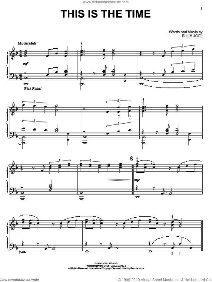 This Is The Time sheet music for piano solo by Billy Joel, intermediate skill level