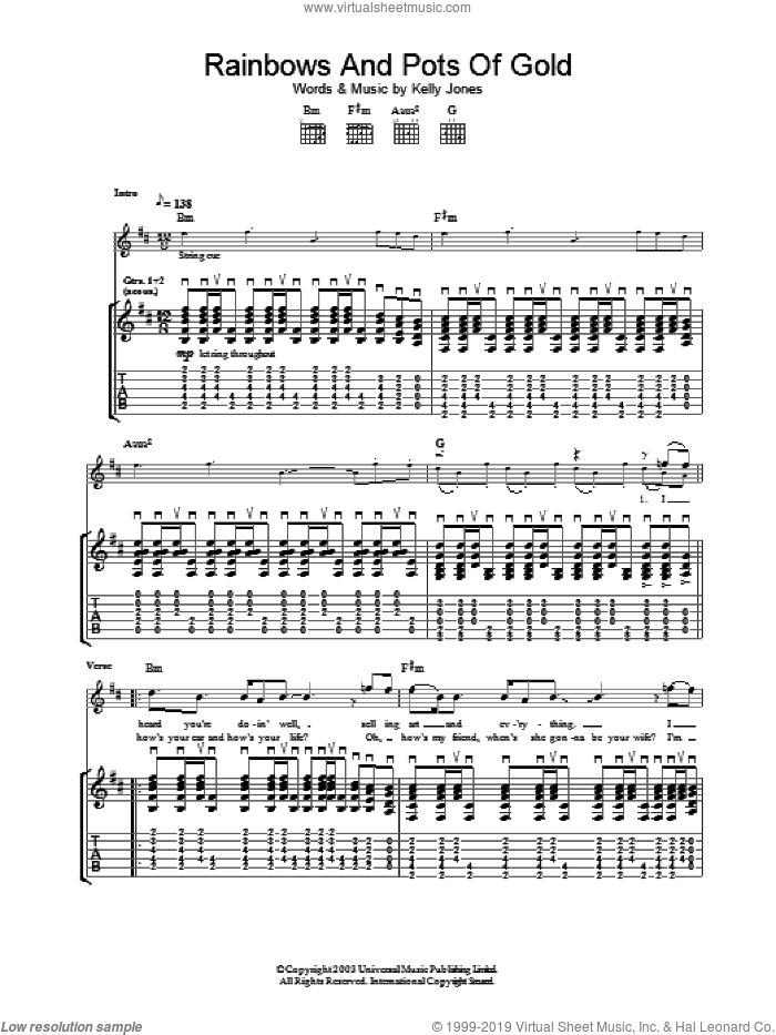 Rainbows And Pots Of Gold sheet music for guitar (tablature) by Stereophonics, intermediate skill level