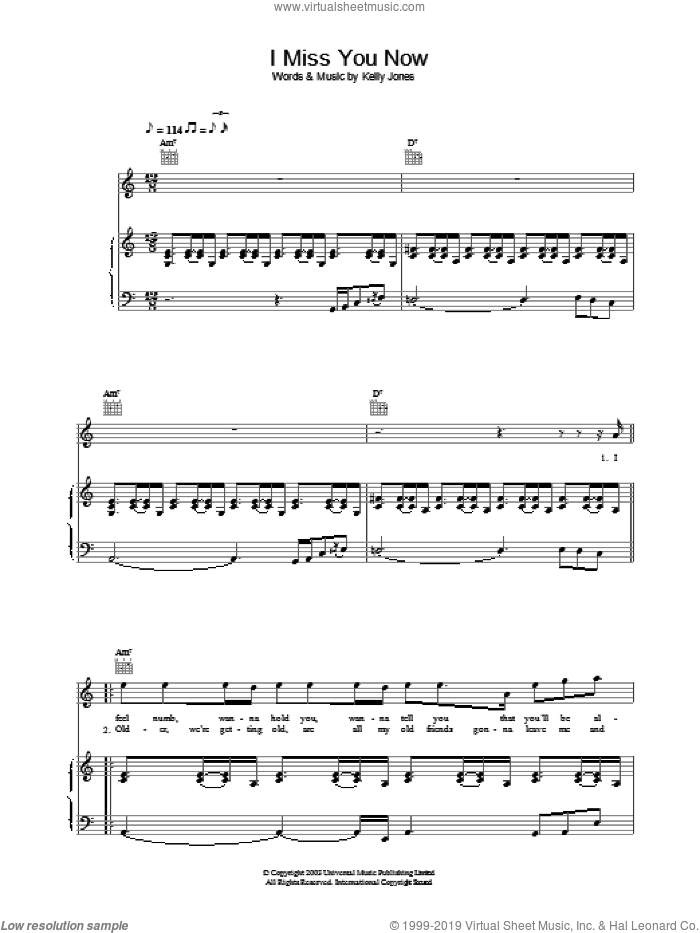 I Miss You Now sheet music for voice, piano or guitar by Stereophonics, intermediate skill level