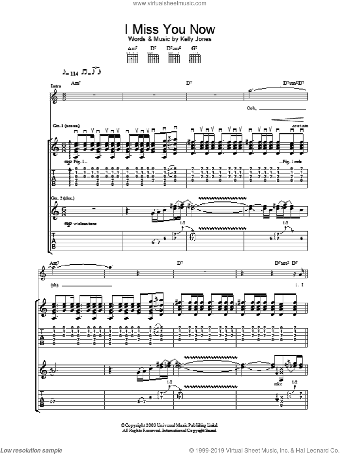I Miss You Now sheet music for guitar (tablature) by Stereophonics, intermediate skill level