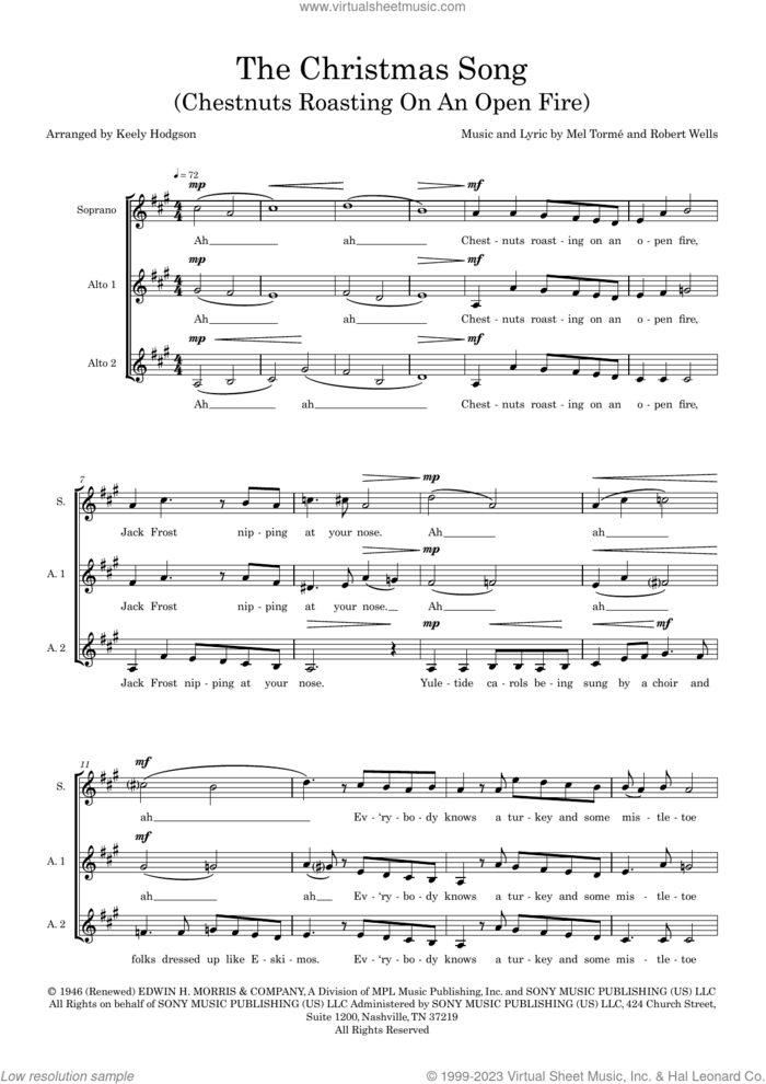 The Christmas Song (Chestnuts Roasting On An Open Fire) (arr. Keely Hodgson) sheet music for choir (SSA: soprano, alto) by Mel Torme, Keely Hodgson and Robert Wells, intermediate skill level