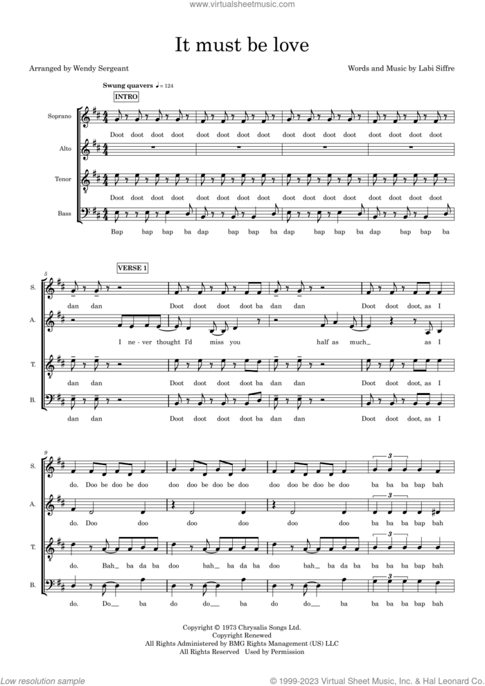 It Must Be Love (arr. Wendy Sergeant) sheet music for choir (SATB: soprano, alto, tenor, bass) by Madness, Wendy Sergeant and Labi Siffre, intermediate skill level