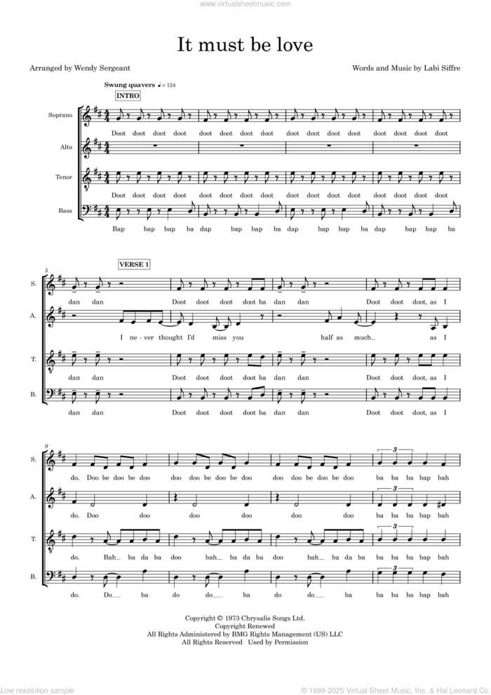 It Must Be Love (arr. Wendy Sergeant) sheet music for choir (SATB: soprano, alto, tenor, bass) by Madness, Wendy Sergeant and Labi Siffre, intermediate skill level