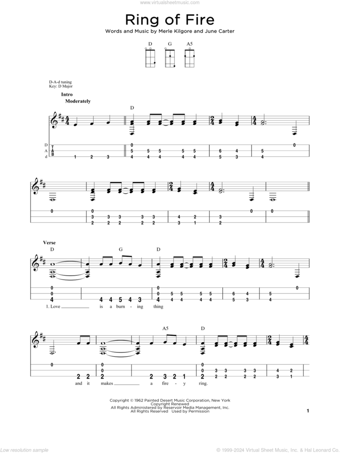 Ring Of Fire (arr. Steven B. Eulberg) sheet music for dulcimer solo by Johnny Cash, Steven B. Eulberg, June Carter and Merle Kilgore, intermediate skill level