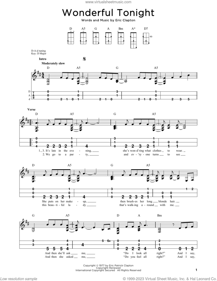 Wonderful Tonight (arr. Steven B. Eulberg) sheet music for dulcimer solo by Eric Clapton and Steven B. Eulberg, intermediate skill level